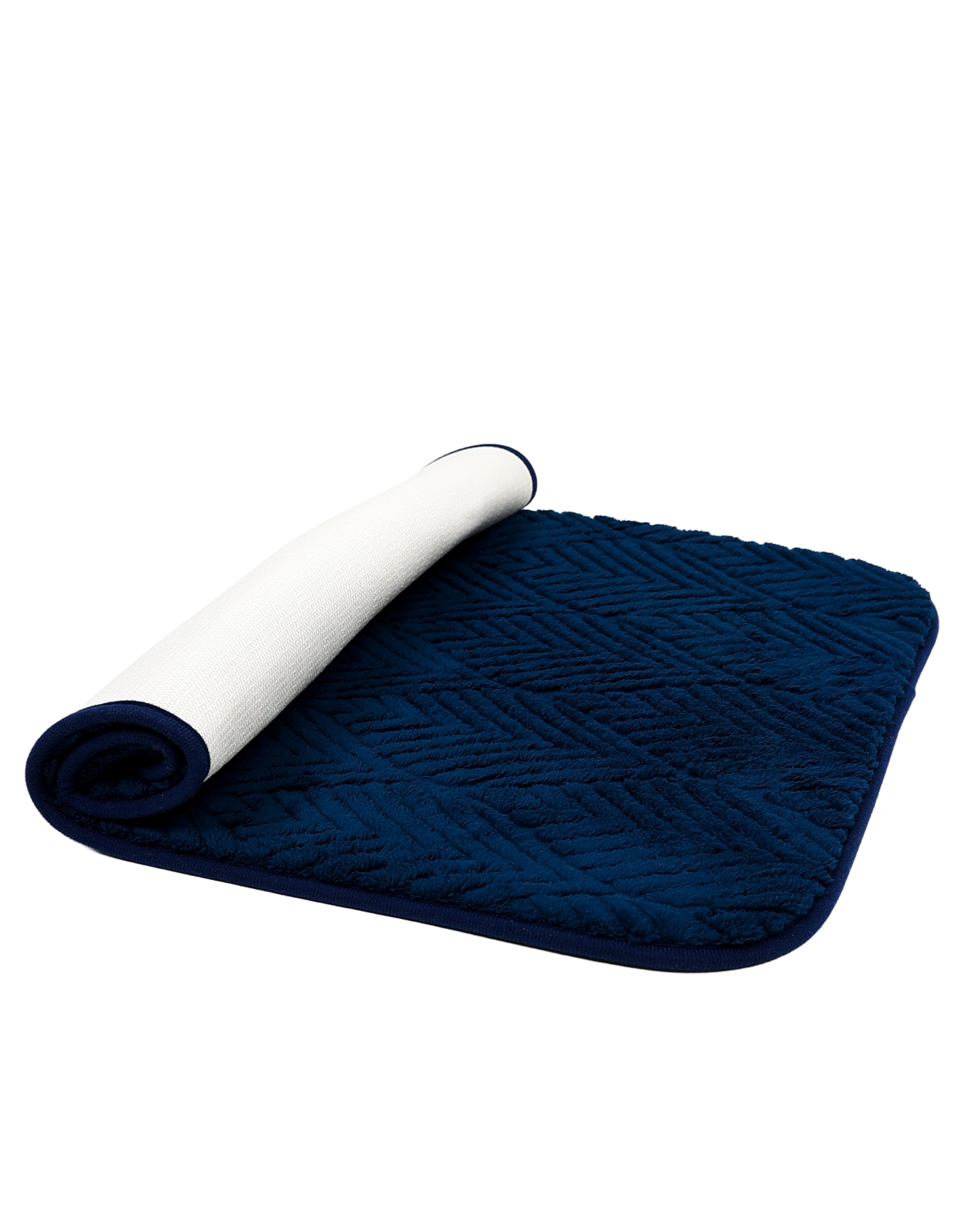 2 Piece Leaf Embossed Bath & Toilet Mat Set Navy