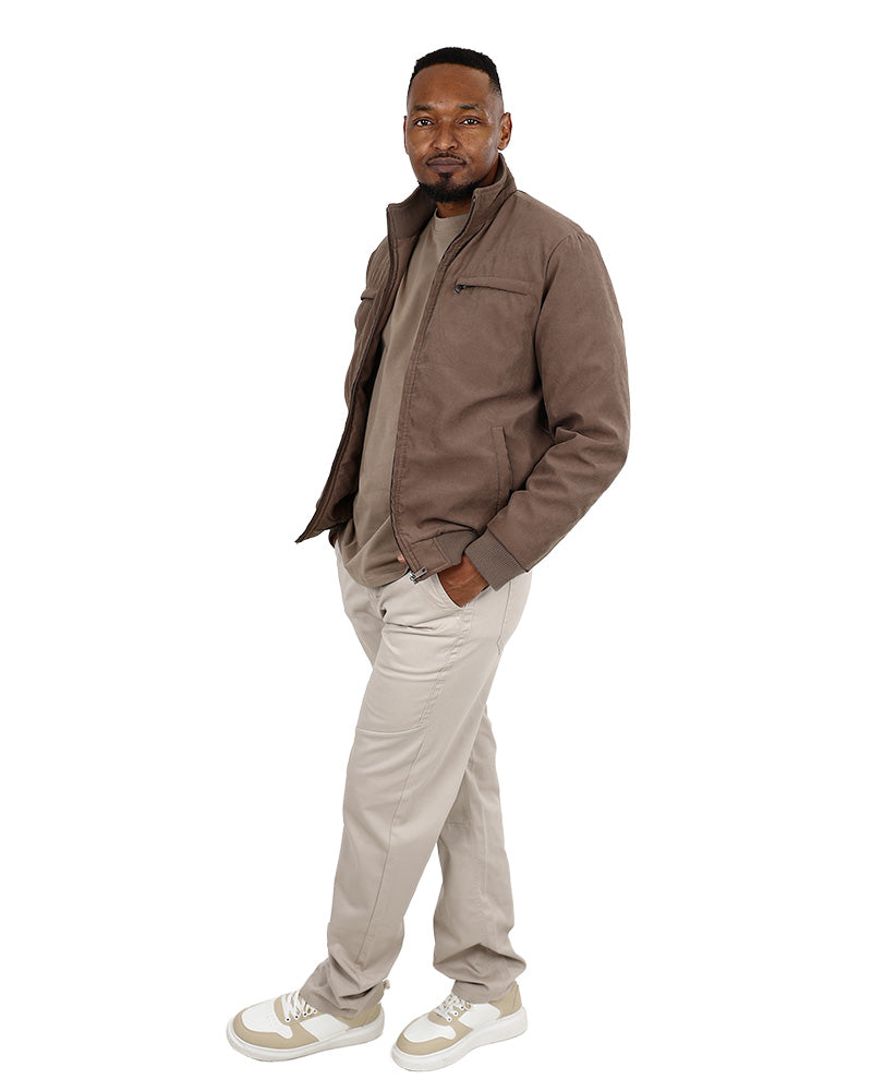 Taupe Moss Twill Harrington Zip Up Jacket