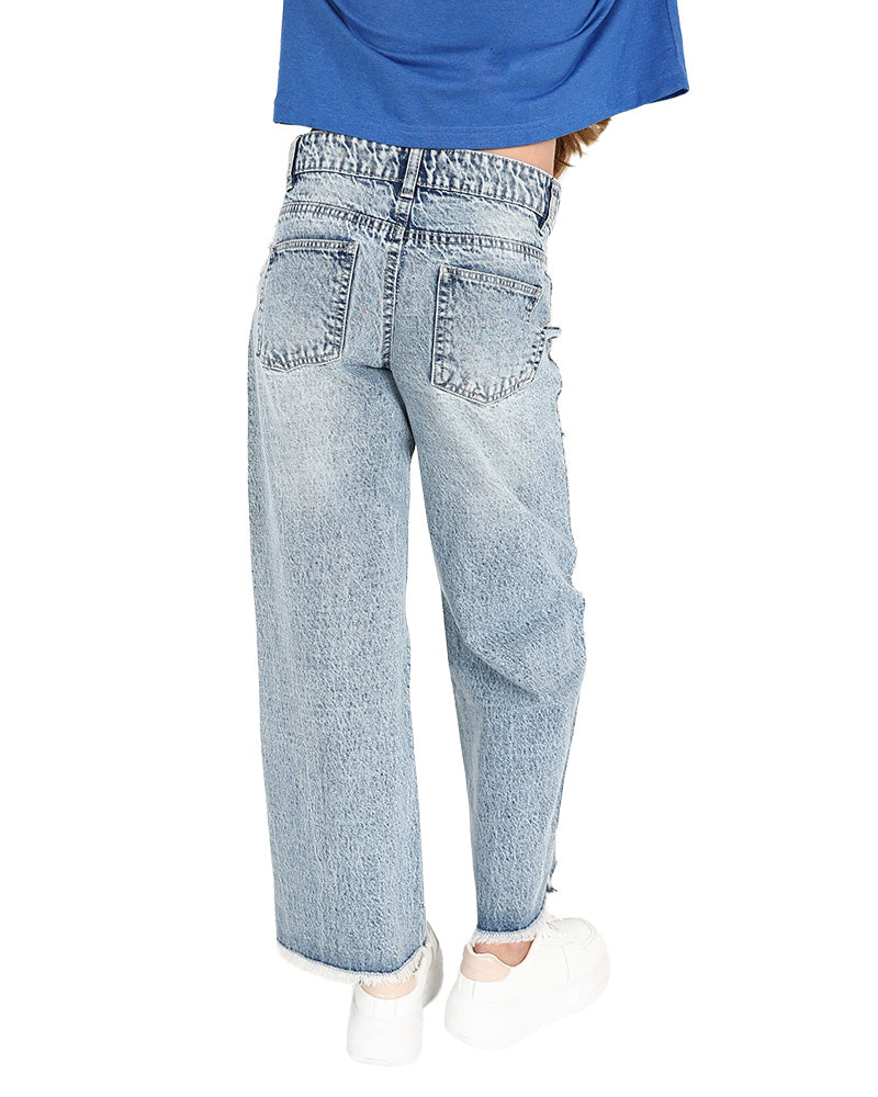 Light Indigo Frayed Detail Jeans