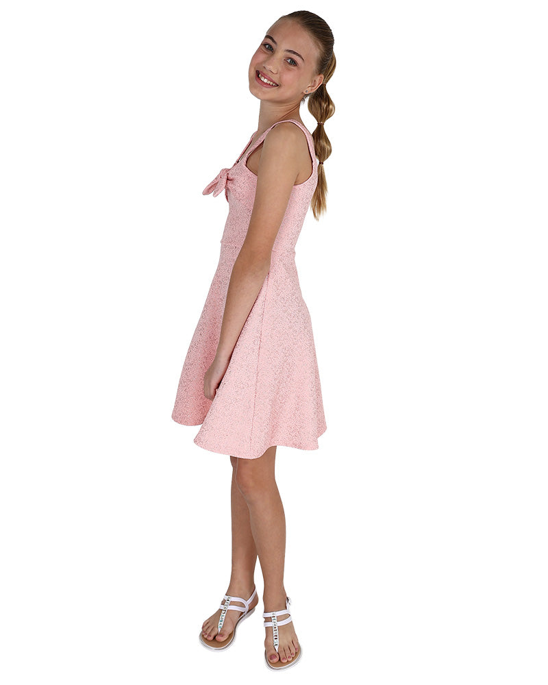 Tie-Up Bow Detail Pink Shimmer Party Dress