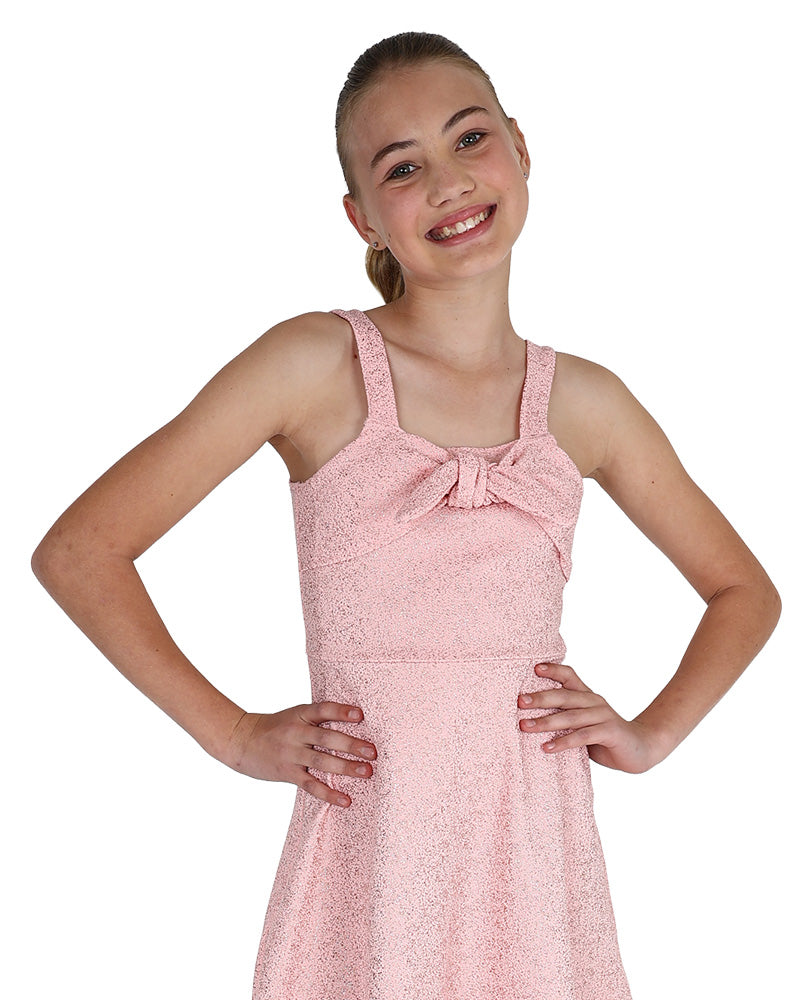 Tie-Up Bow Detail Pink Shimmer Party Dress
