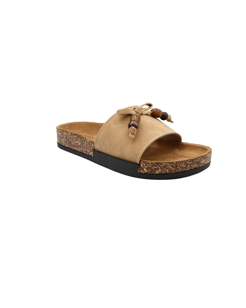 Camel Beaded Bow Detail Mule
