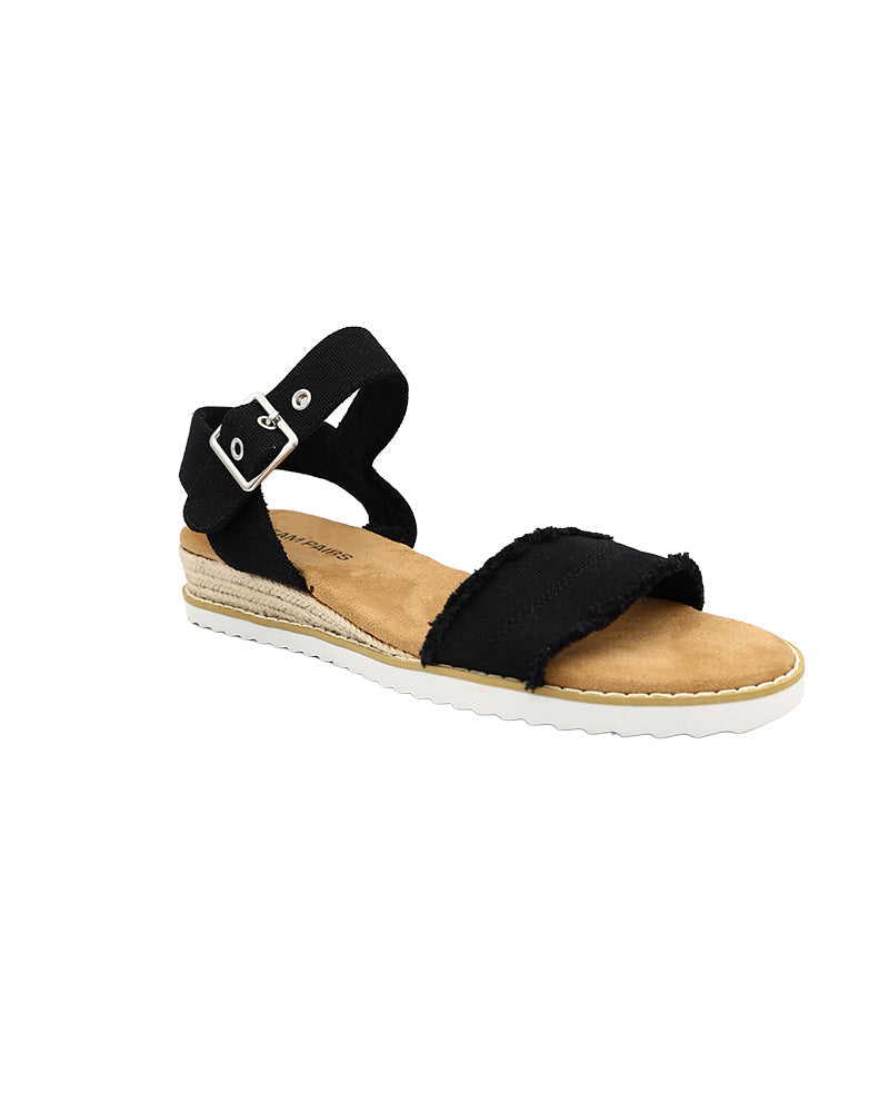 Black Canvas Fray Detail Mini Wedge