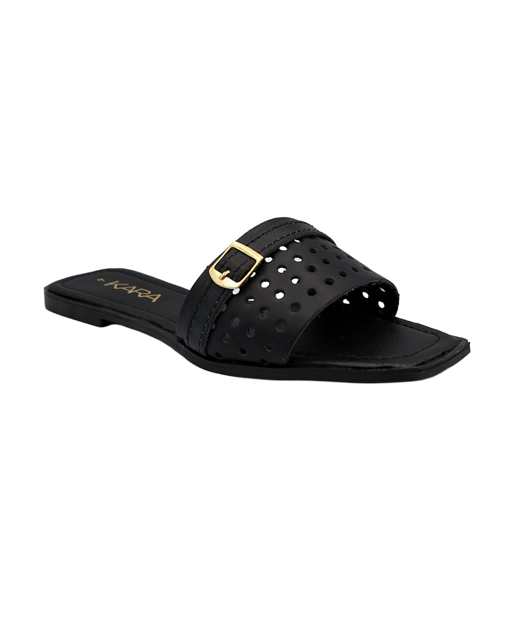 Black Punch-Out Detail Flat Sandal