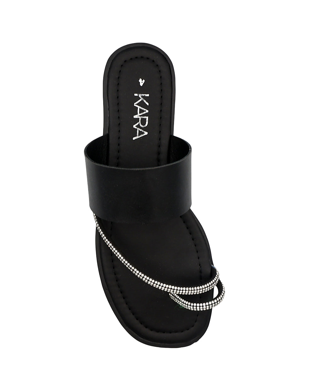 Black Embellished Toe Post Mule