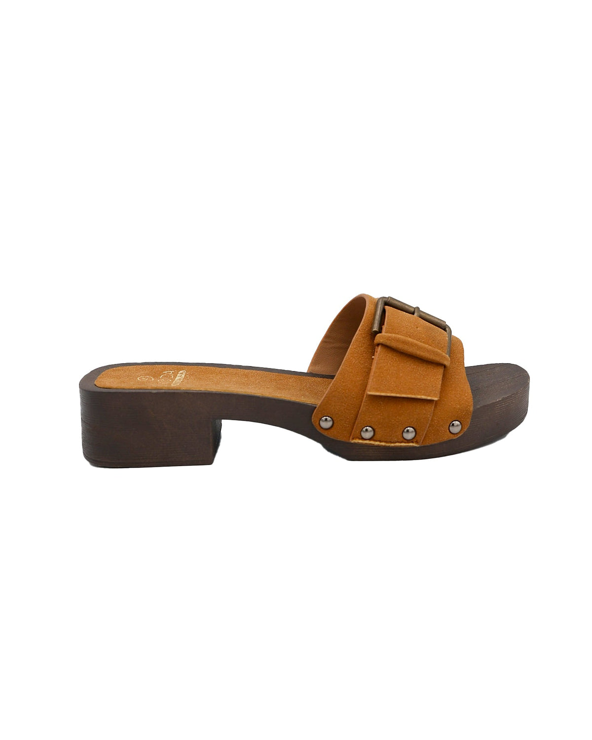 Tan Buckle Detail Mule Clog