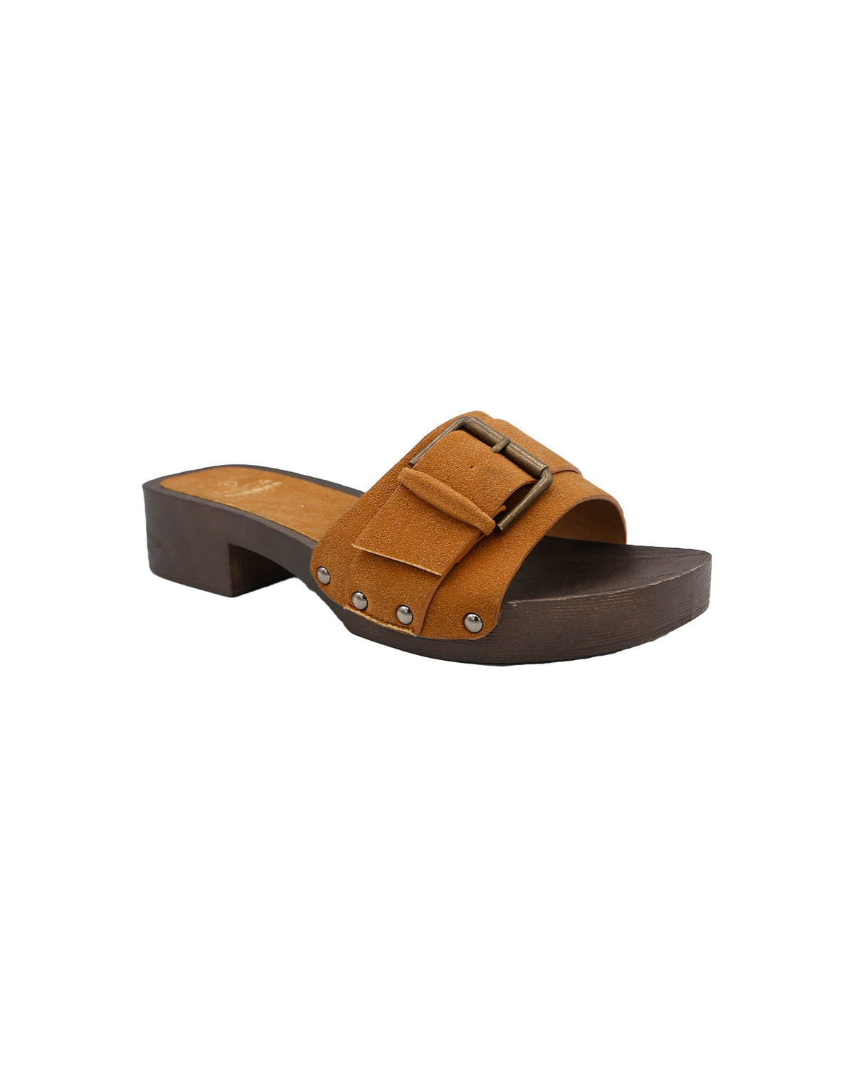 Tan Buckle Detail Mule Clog