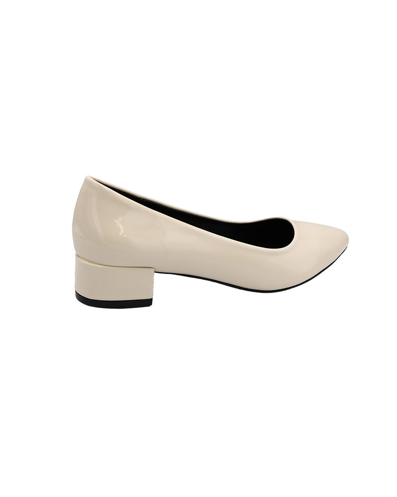 White Low Block Court Shoe