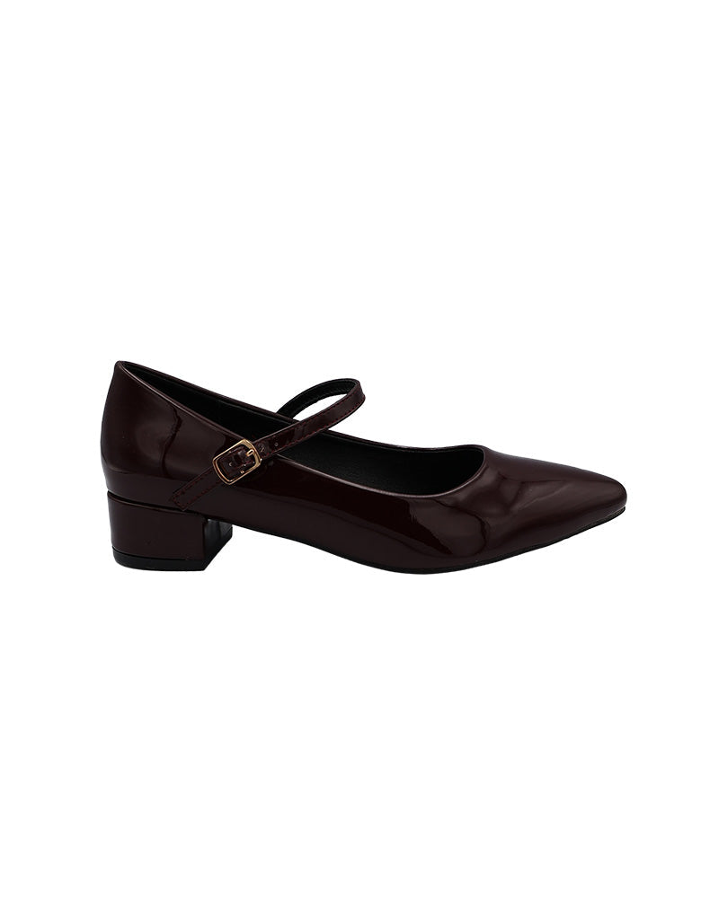 Burgundy Strap Detail Low Block Mary Janes