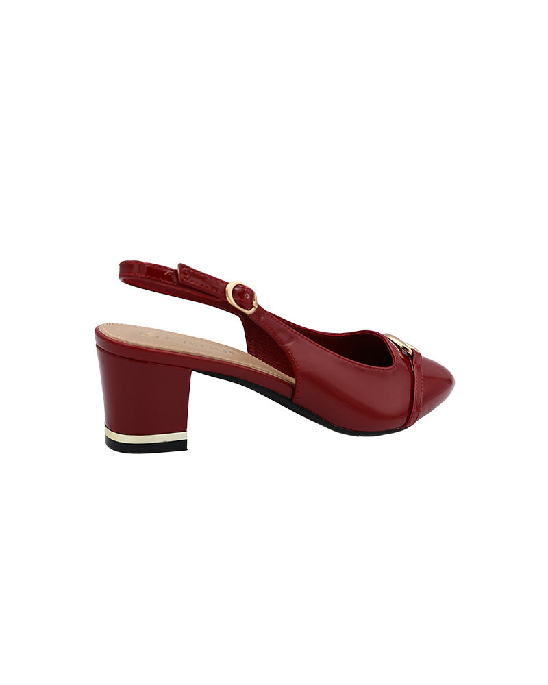Red Overlay Detail Slingback Block Heel