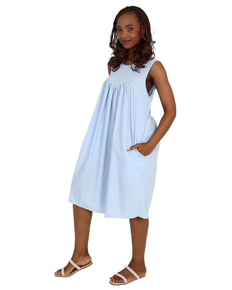 Light Blue Sleeveless Knee Length Dress