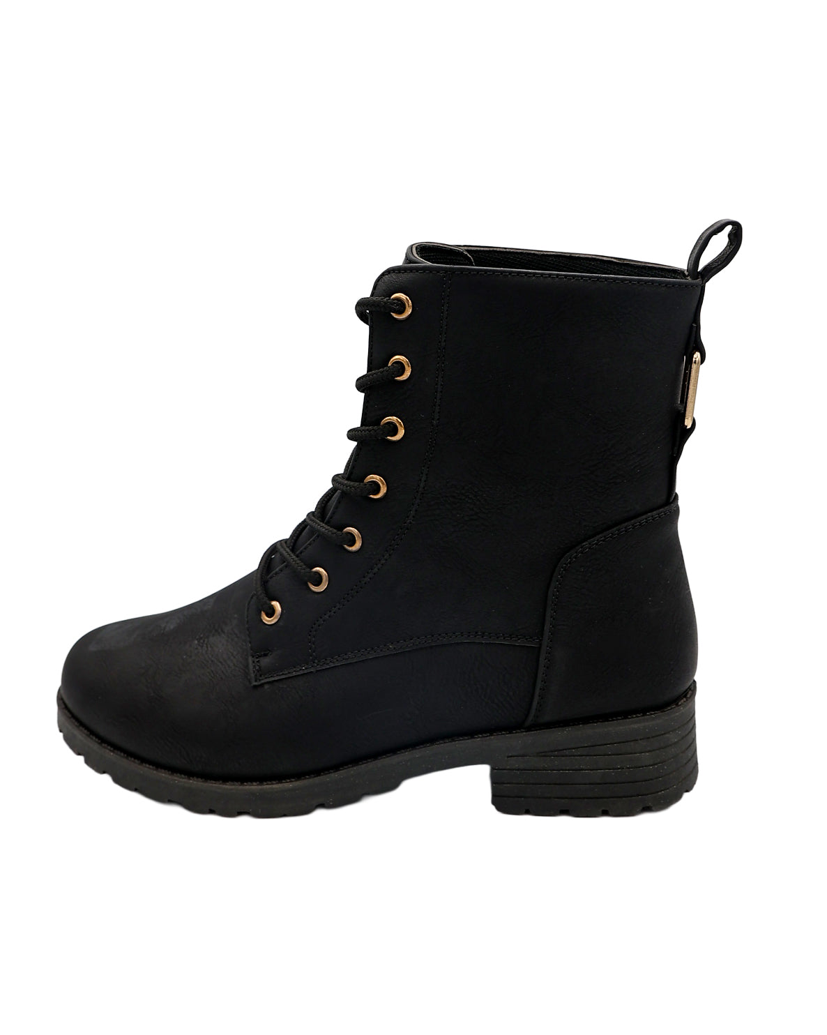 Black Back Buckle Lace Up Worker Boot