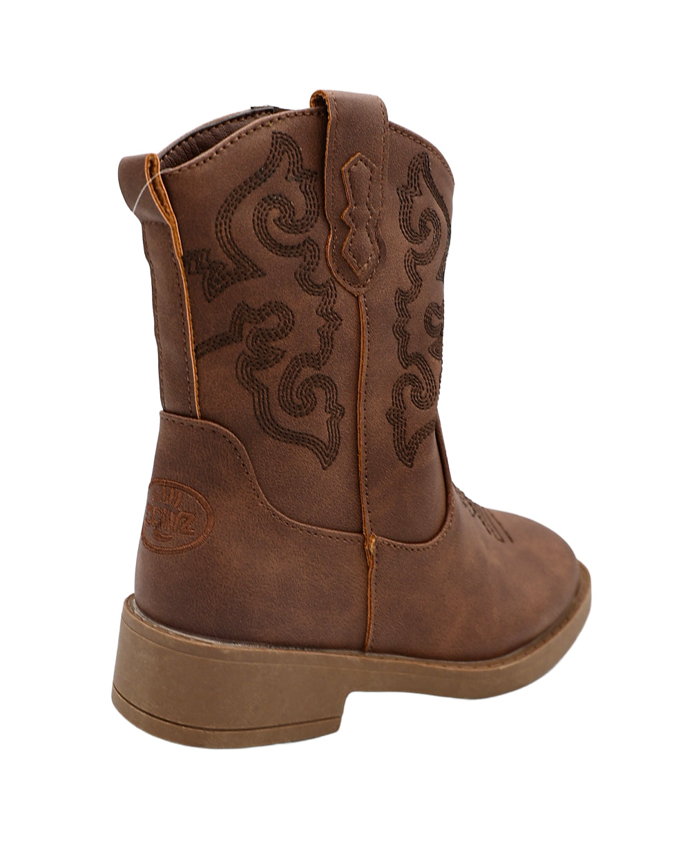 Girls Brown Embroidered Cowboy Boots