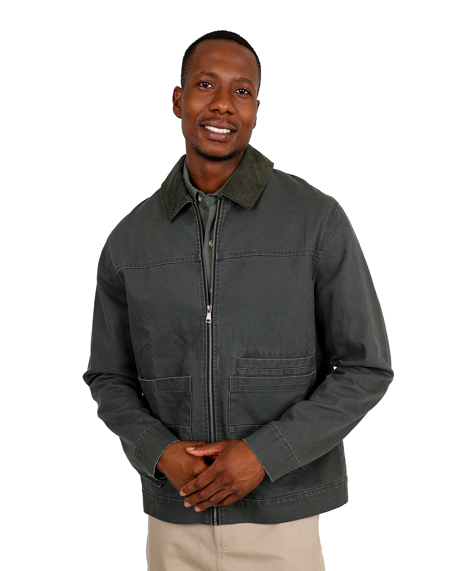 Okavango Olive Zip Up Corduroy Collar Jacket