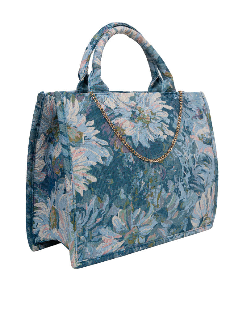 Blue Damask Shopper Handbag