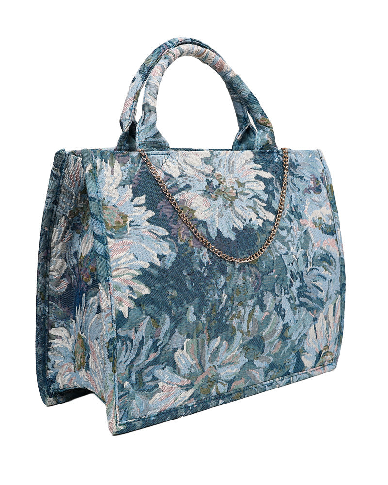 Blue Damask Canvas Handbag