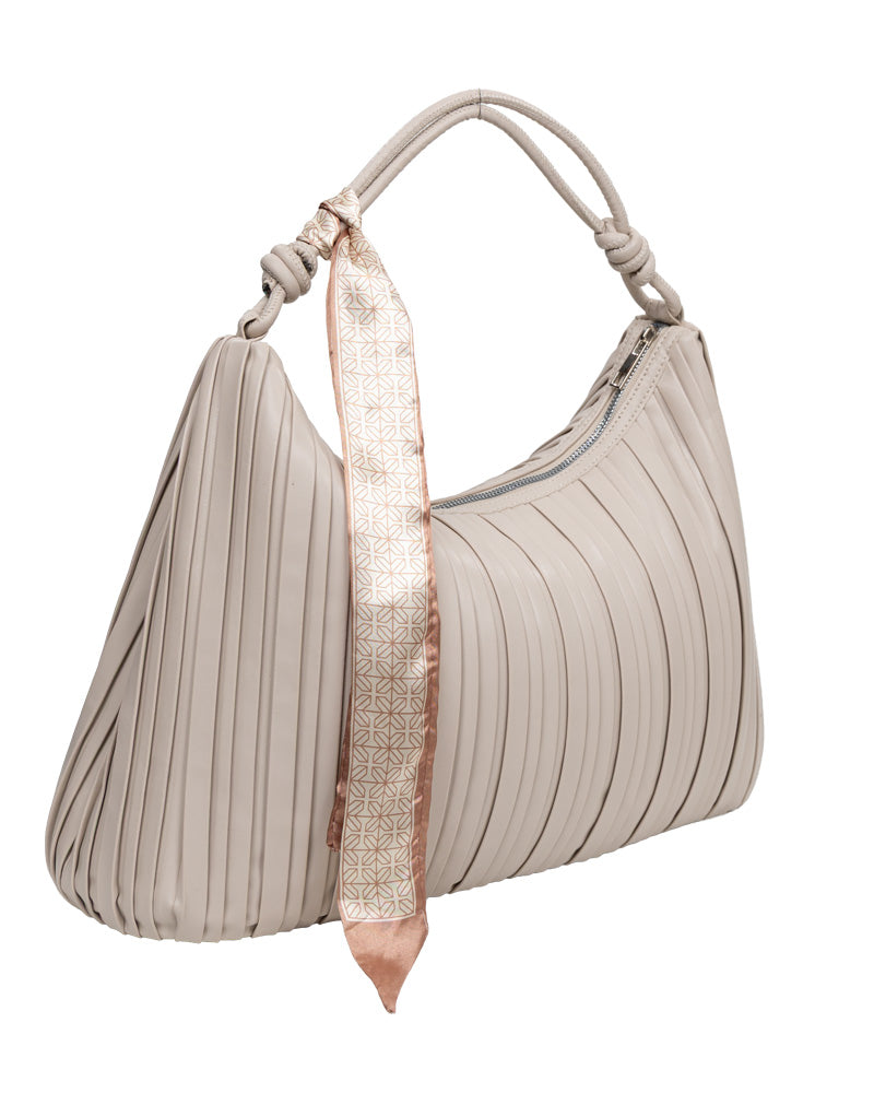 Nude Pleated Slouch Shoulder Handbag