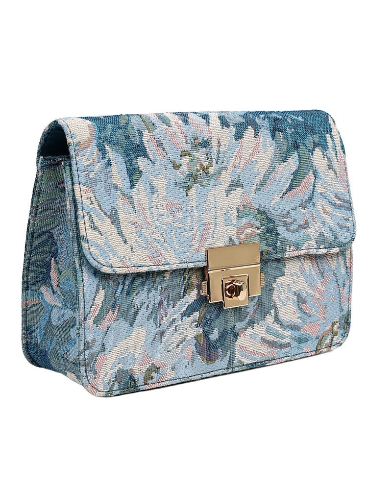 Blue Damask Canvas Handbag