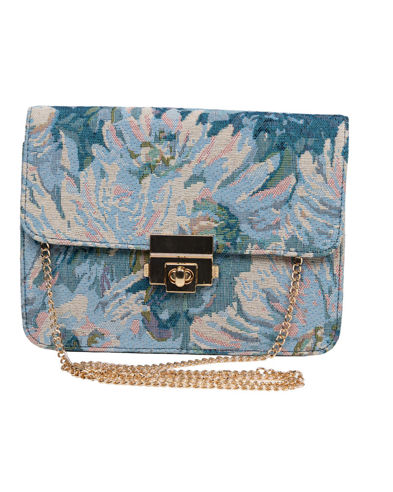 Blue Damask Canvas Handbag