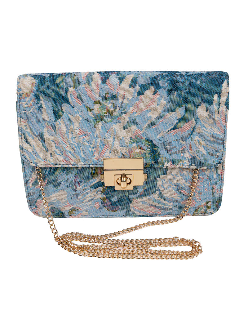 Blue Damask Canvas Handbag