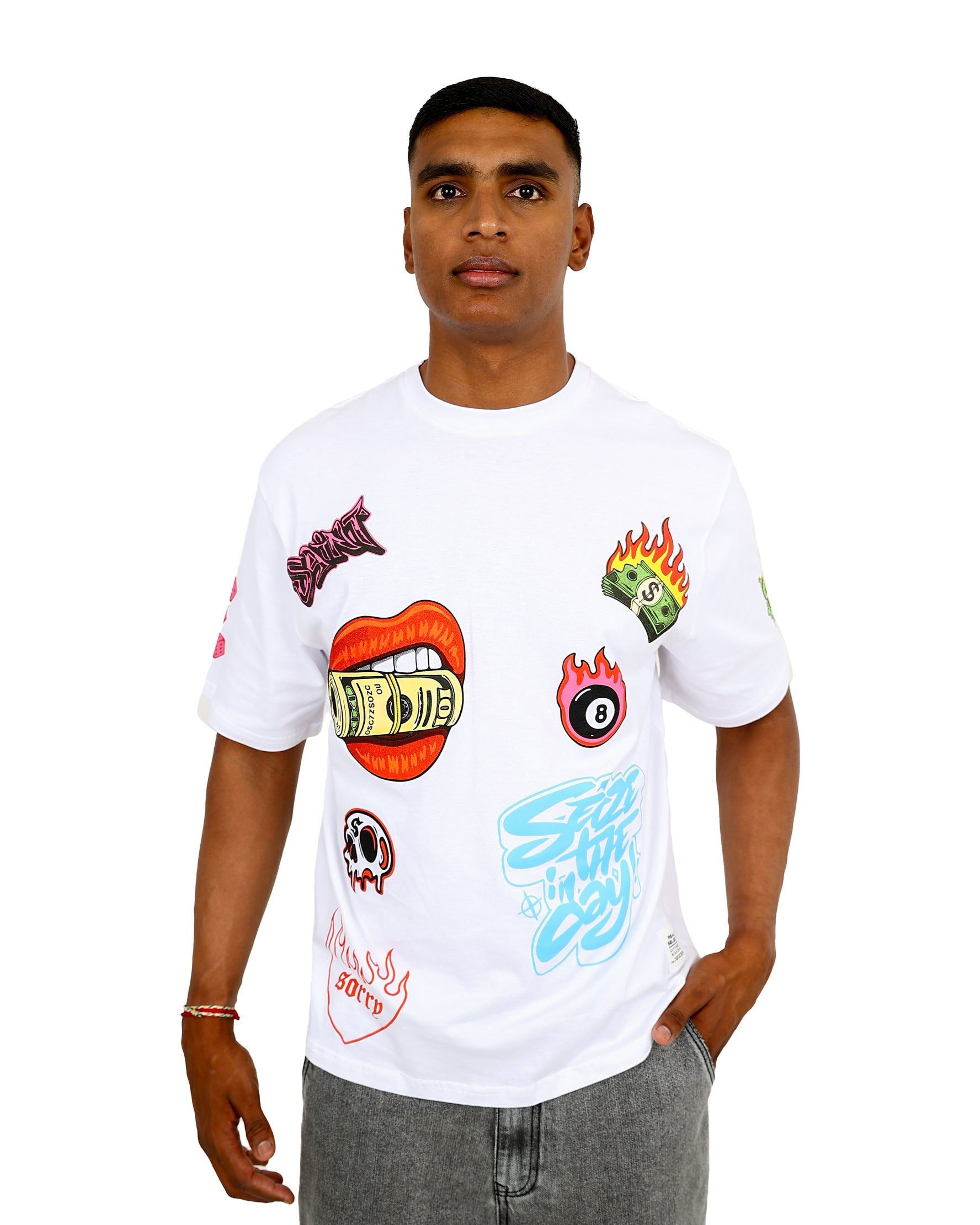 Short Sleeve White Graffiti Stamp T-Shirt