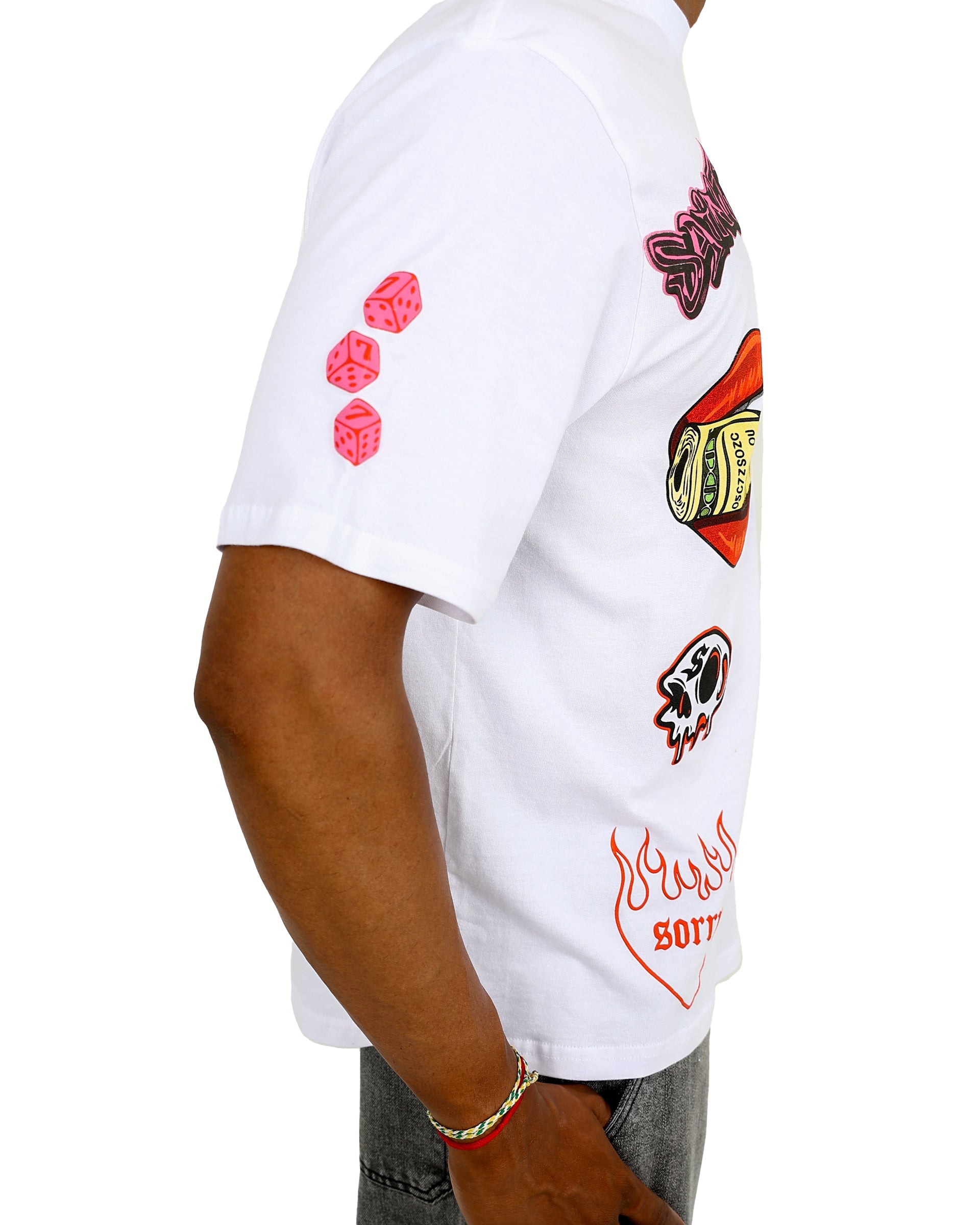 Short Sleeve White Graffiti Stamp T-Shirt