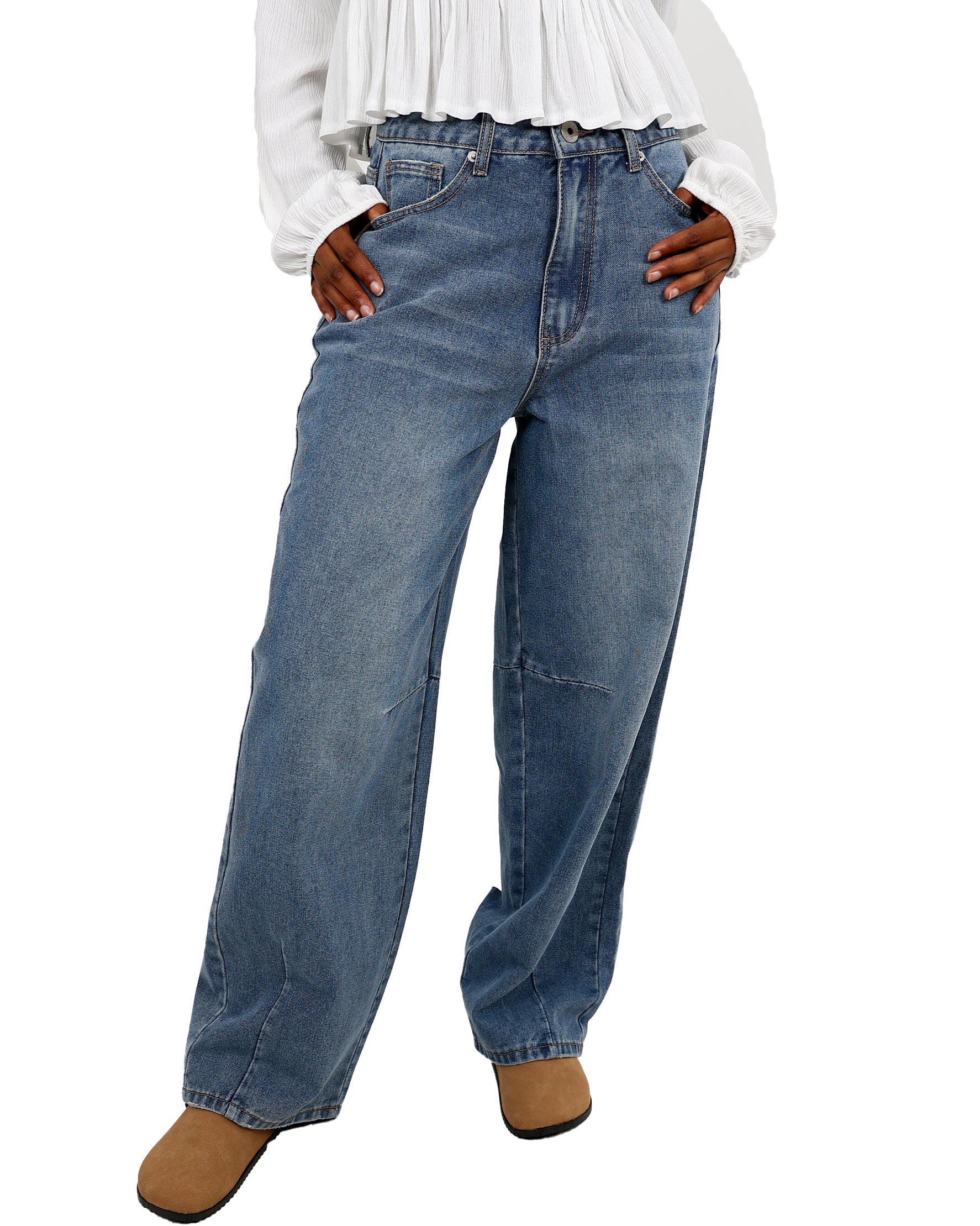 Medium Indigo Barrel Leg Denim