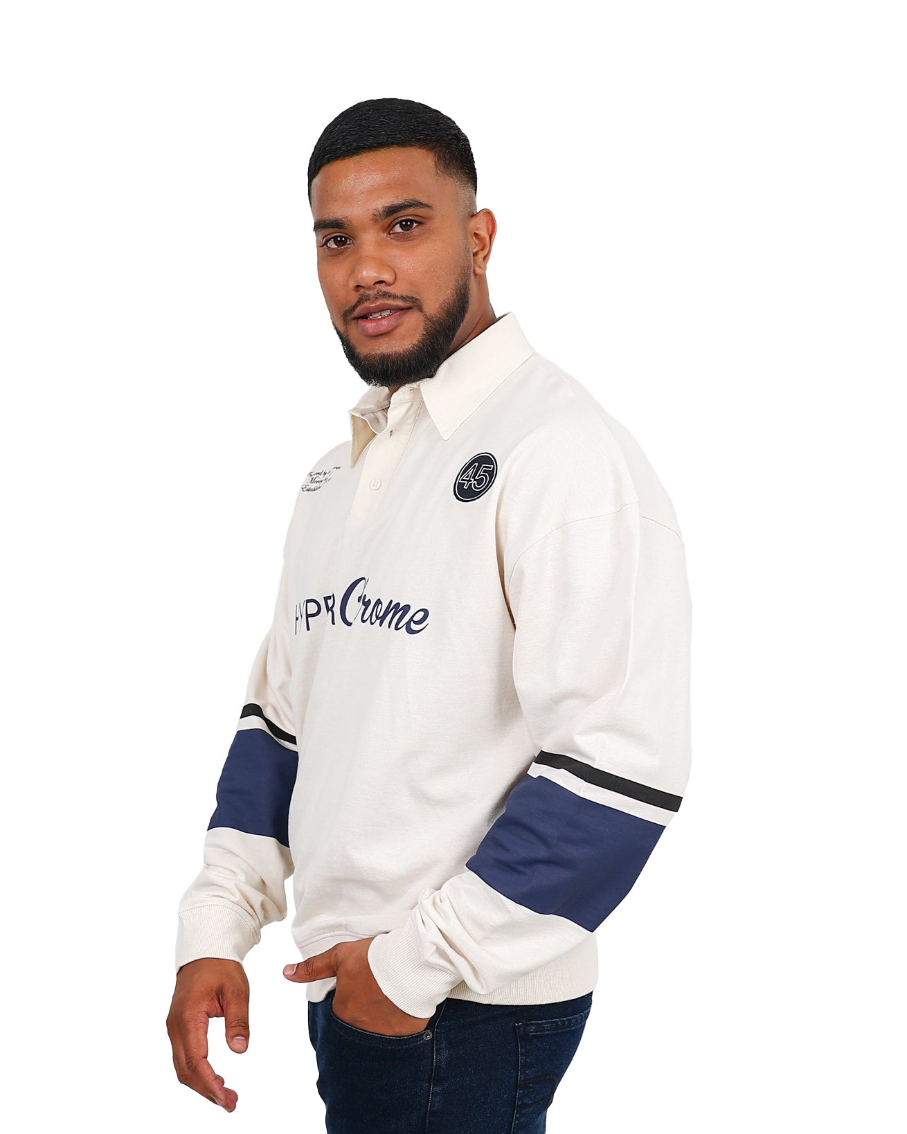 Long Sleeve Embroidered Cream Rugby Inspired Golfer