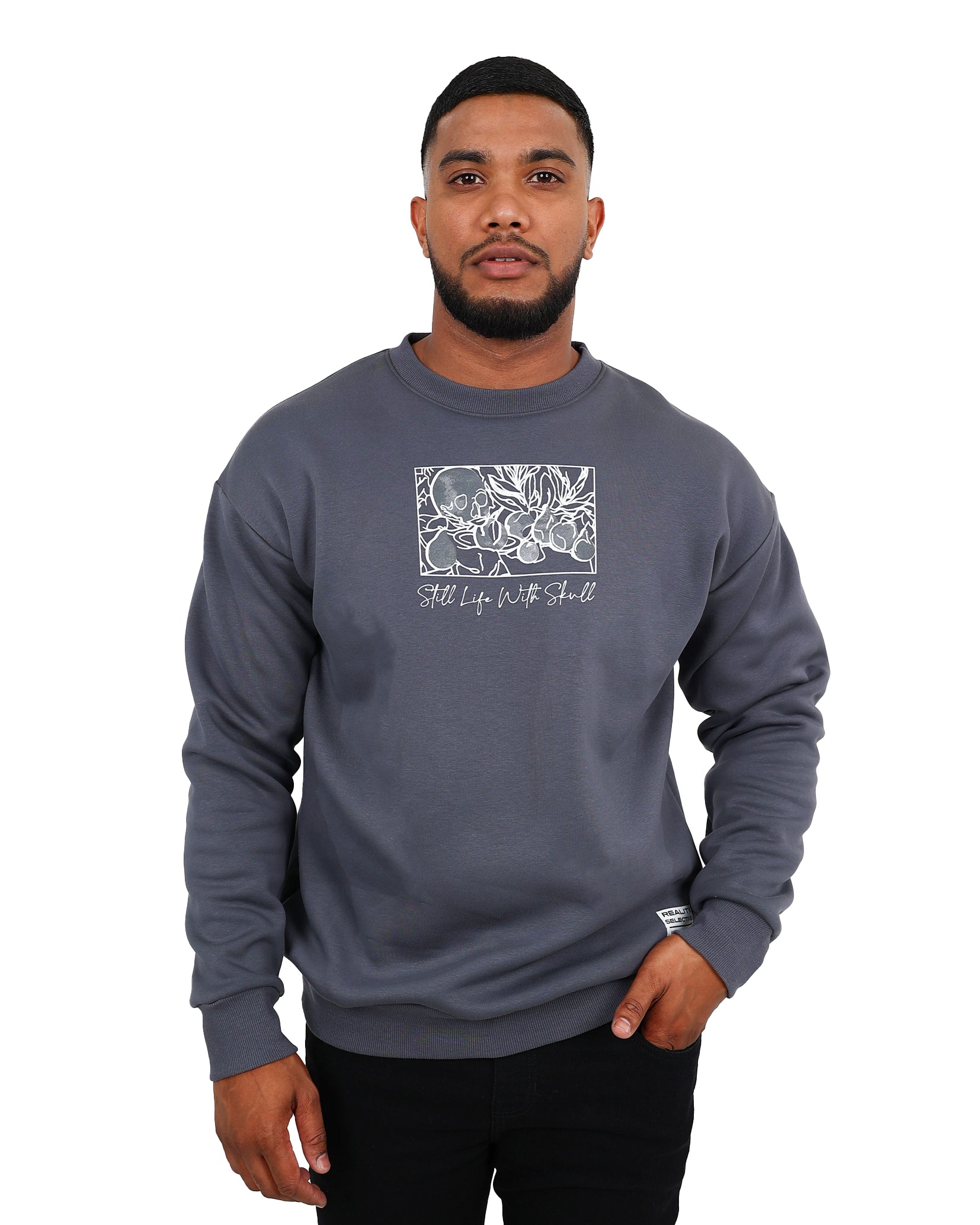 Long Sleeve Charcoal Skull Graphic Sweatshirt