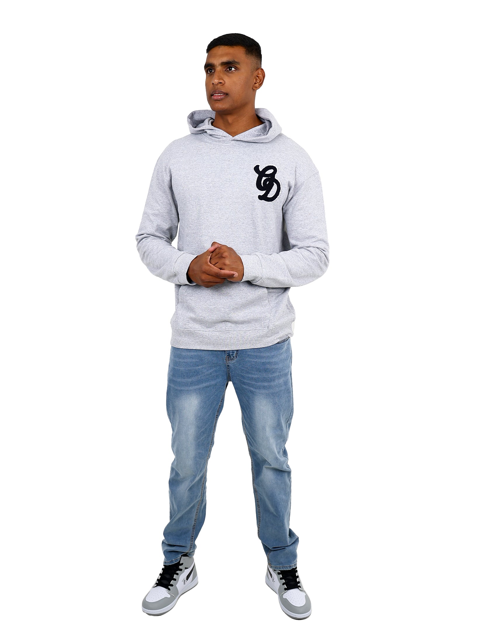 Grey Mélange Flag Graphic Hoodie
