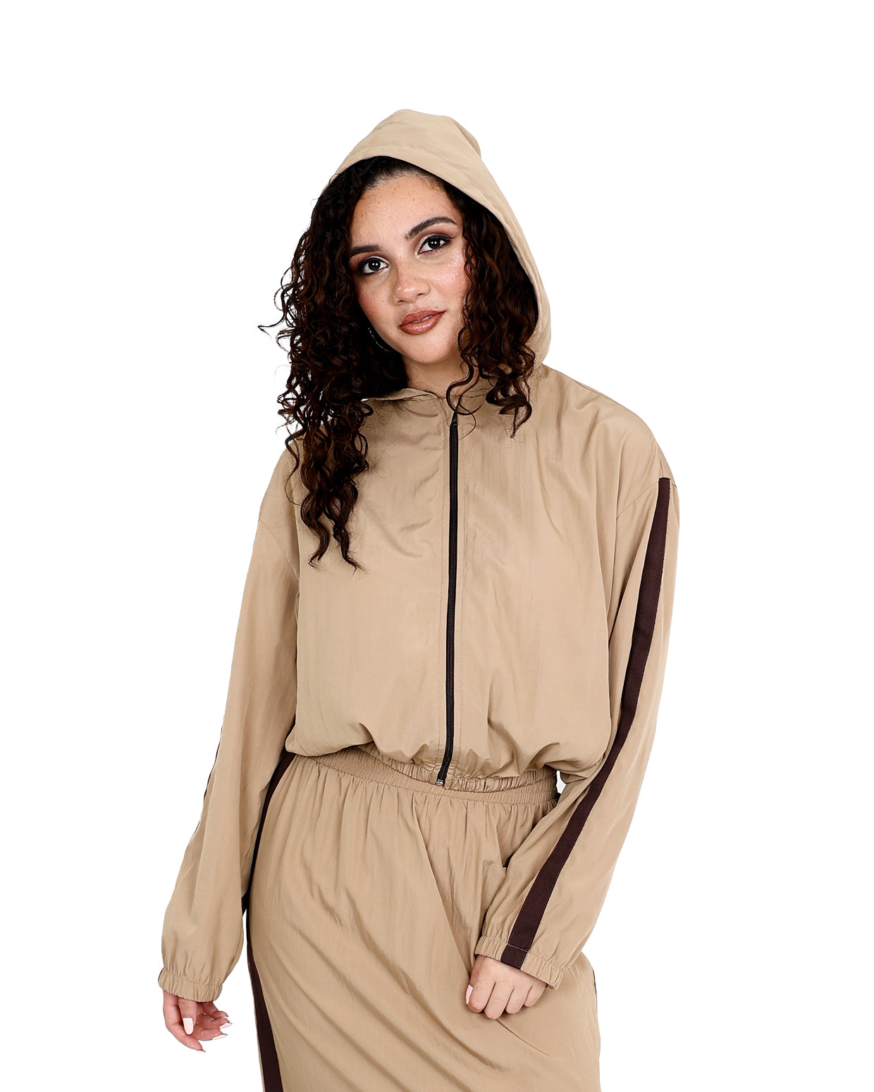 Beige Hooded Parachute Jacket