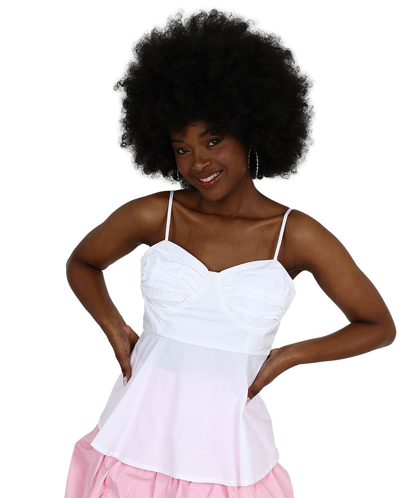 Sleeveless White Cotton Bustier Peplum Top