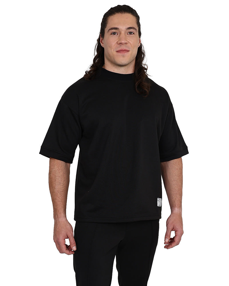 Short Sleeve Crew Neck Black Pique Active Top
