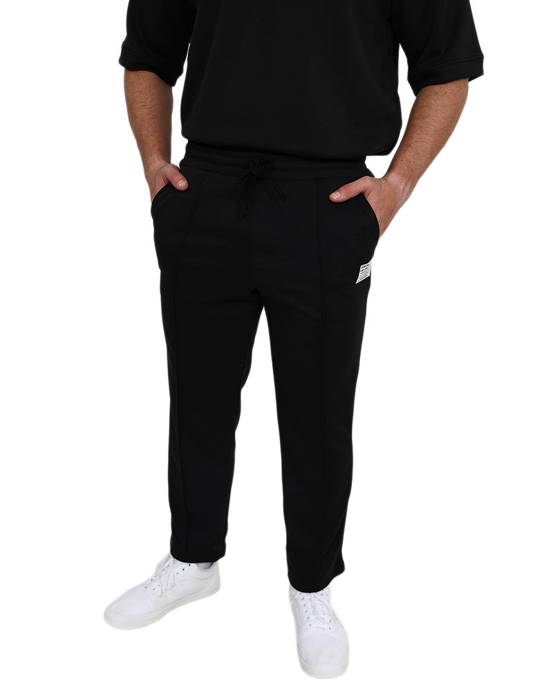Black Pintuck Straight Leg Pique Active Pants
