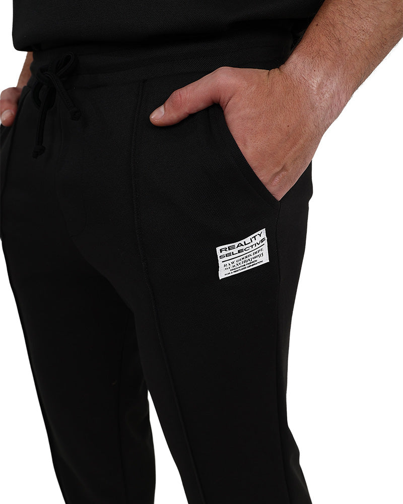 Black Pintuck Straight Leg Pique Active Pants