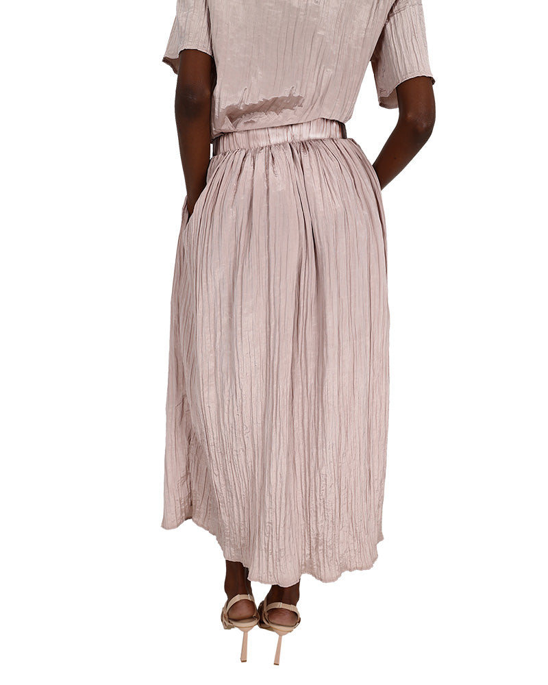 Blush Crinkle Pull-Up Maxi Skirt