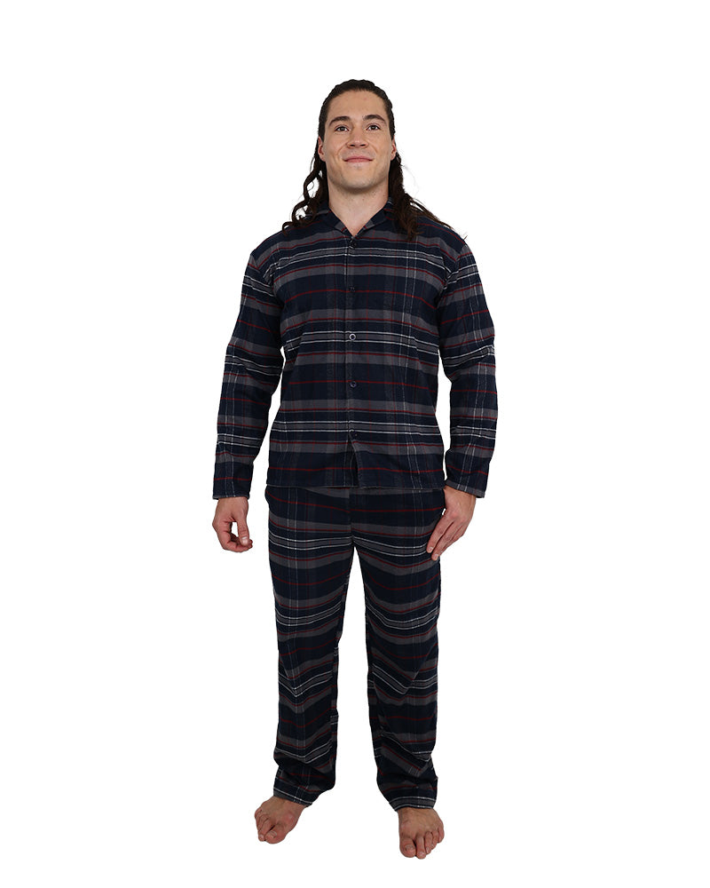 Long Sleeve Navy Large Check Flannel Long Pyjama Set