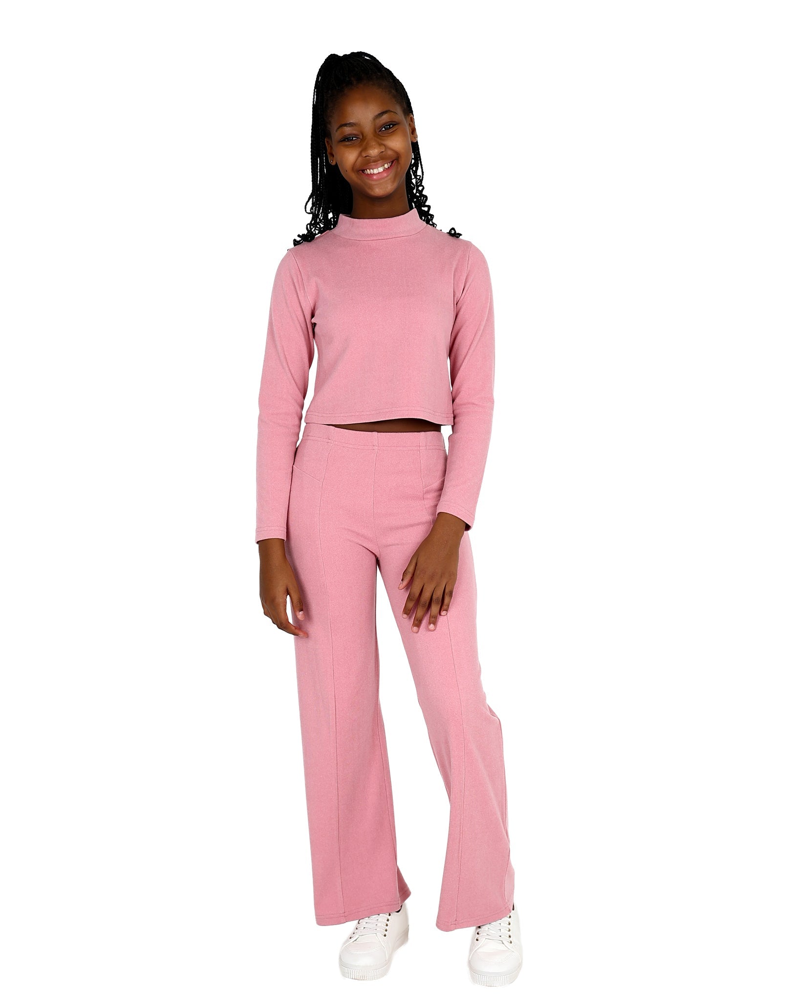 Pink Long Sleeve Double Brushed Crop Top