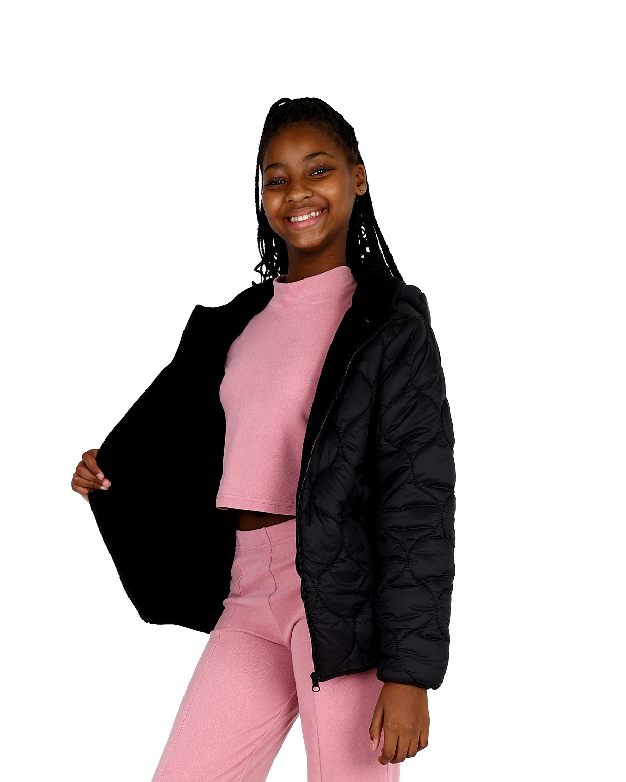 Black Quilted Hooded Zip Up Puffer Jacket