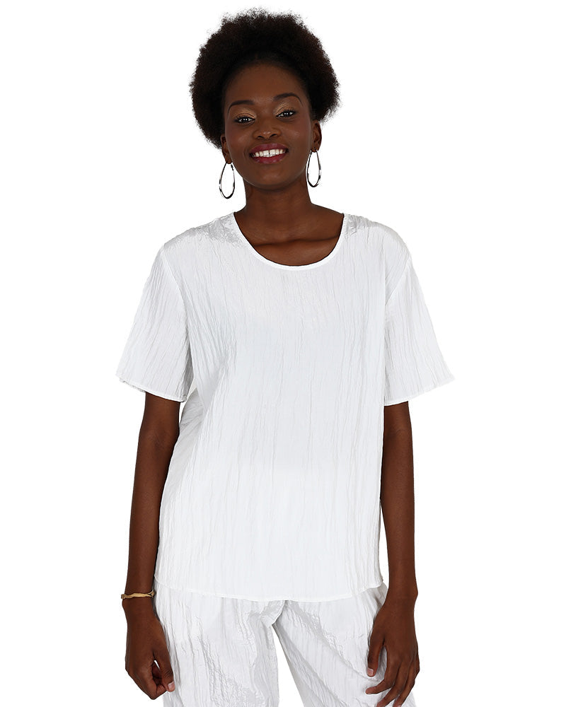 Short Sleeve White Crinkle Blouse