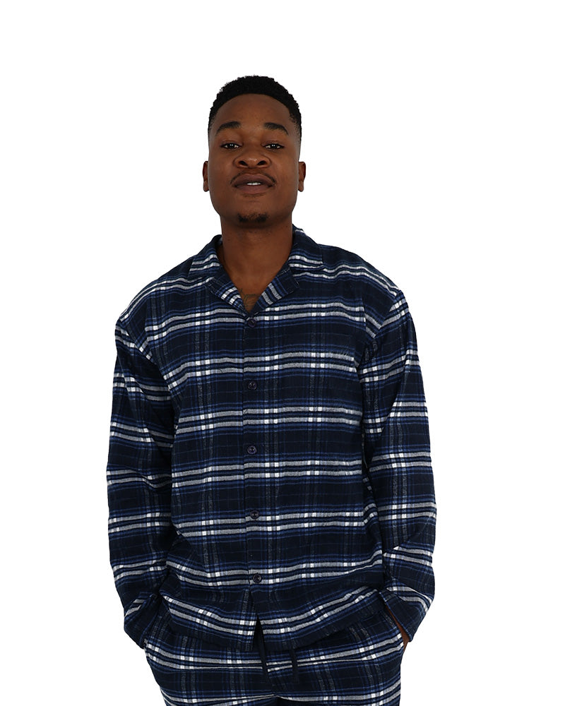 Long Sleeve Navy Check Flannel Long Pyjama Set