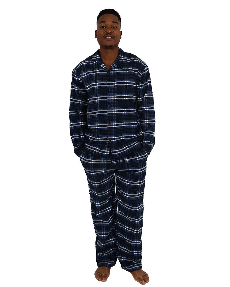 Long Sleeve Navy Check Flannel Long Pyjama Set