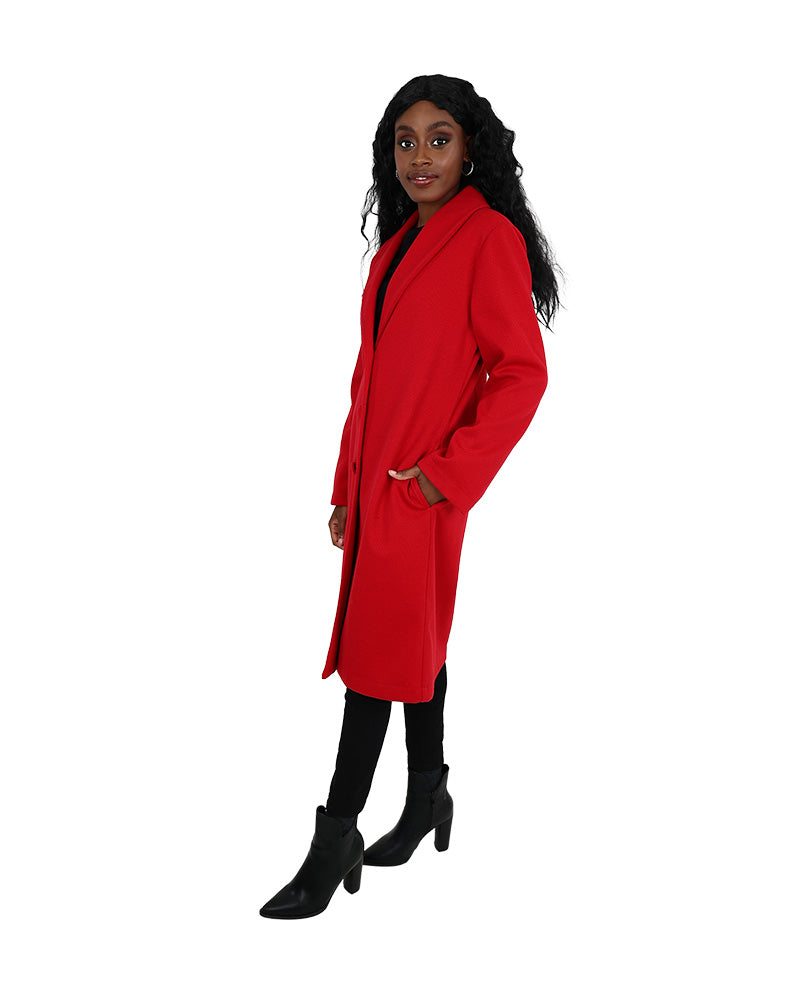 Red Twill Melton Coat