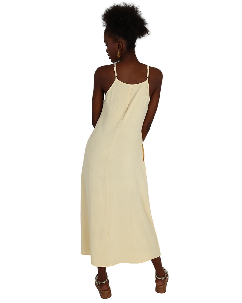 Yellow Square Neck Strappy Maxi Dress