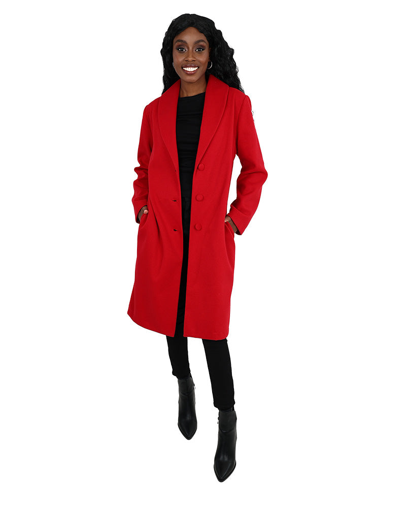 Red Twill Melton Coat