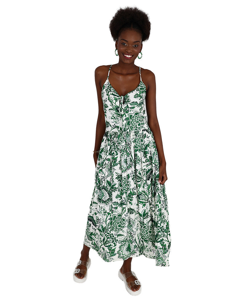 Strappy Green Floral Maxi Dress