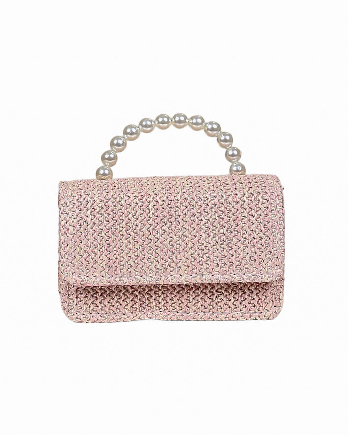 Pearl Handle Pink Textured Bag