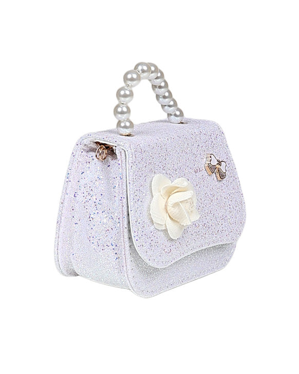 White Pearl Handle Glitter Handbag