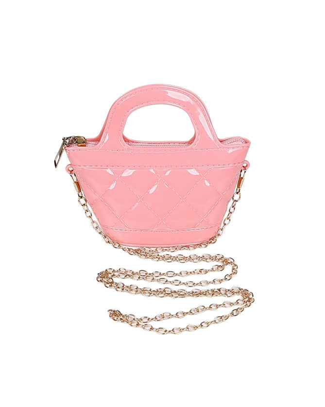 Pink Basket Style Plastic Handbag