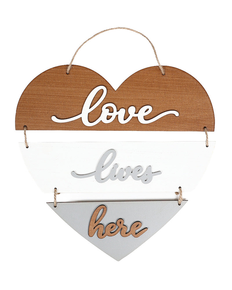 "Love Lives Here" Wooden Heart Wall Art